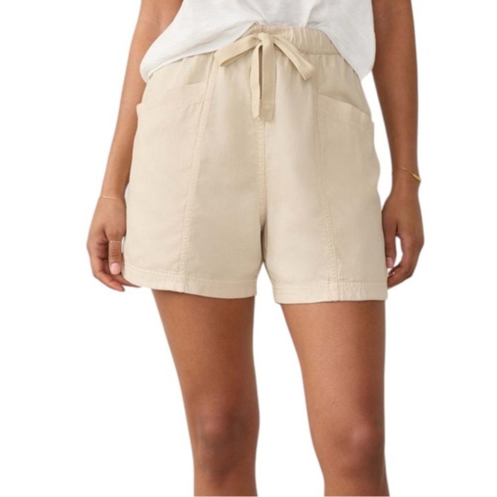 Faherty High-Rise Tie-Waist Shorts in Light Sand